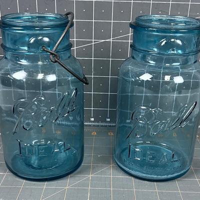 2 Ball Blue IDEAL Glass 1 Quart Each Canning Jars