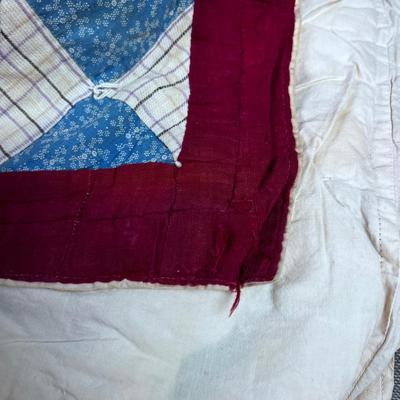 Antique Patchwork Quilt Red, White & Blue