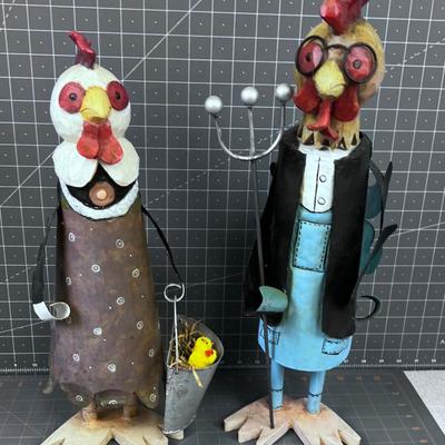 American Gothic Tin Chickens Couple