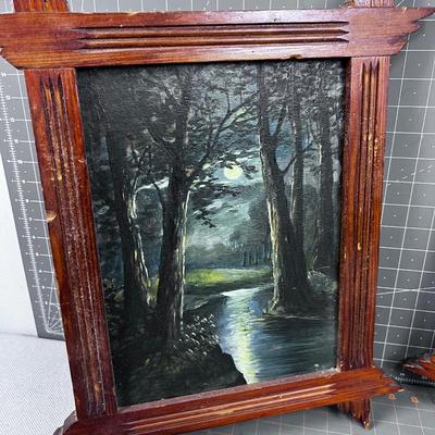 Antique Oil No Signature, NEAT! With Frame; Moon light and Dawn Pathway