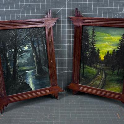 Antique Oil No Signature, NEAT! With Frame; Moon light and Dawn Pathway