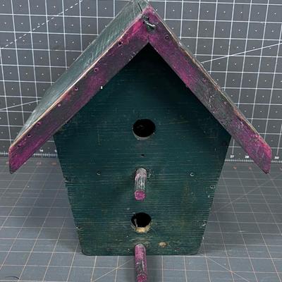 Vintage RUSTIC Bird House, Green & PINK