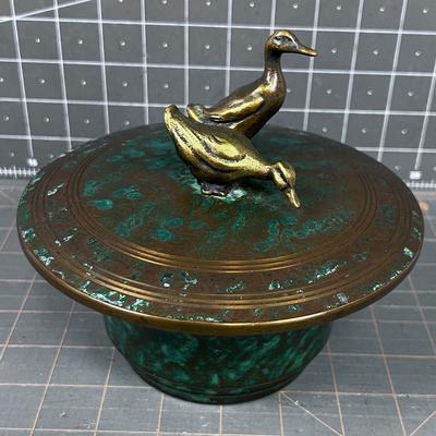 Vintage 1920's Carl Sorensen Bronze Verdigris Covered Dish Art Deco Ducks