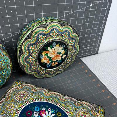 Antique Floral Candy Biscuit Tins, Mosaic Like
