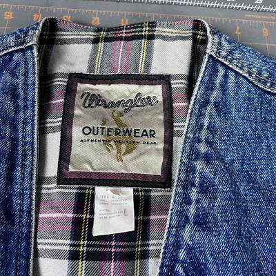 Wrangler Outer Ware Denim Vest with Flannel Lining and Leather Trim on the Pocket