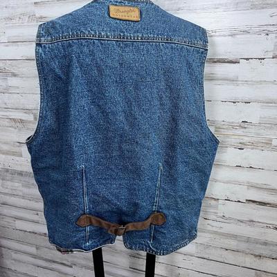 Wrangler Outer Ware Denim Vest with Flannel Lining and Leather Trim on the Pocket