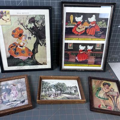 5 Vintage Framed Prints 