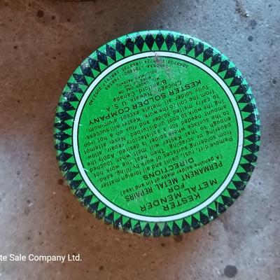 Vintage metal chemical tins - first aid kit - kester solder - and others
