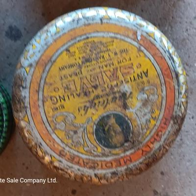 Vintage metal chemical tins - first aid kit - kester solder - and others