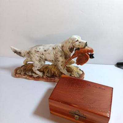 MAN CAVE Vintage Norcrest English setter with pheasant - cedar box from Glen Echo and a new pocketknife