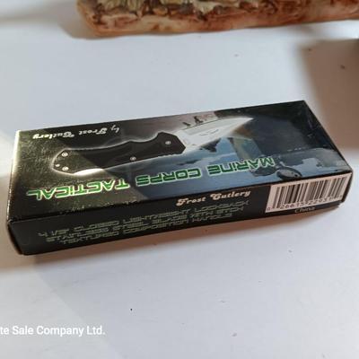 MAN CAVE Vintage Norcrest English setter with pheasant - cedar box from Glen Echo and a new pocketknife