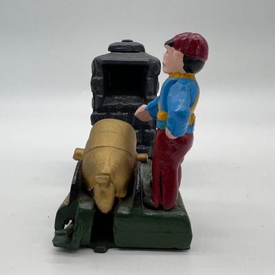 Cast Iron Mechanical Artillery Bank Soldier Canon Vintage