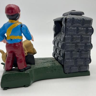 Cast Iron Mechanical Artillery Bank Soldier Canon Vintage