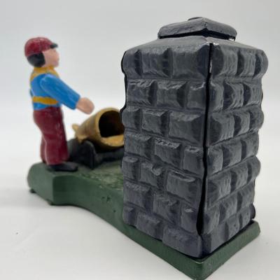 Cast Iron Mechanical Artillery Bank Soldier Canon Vintage