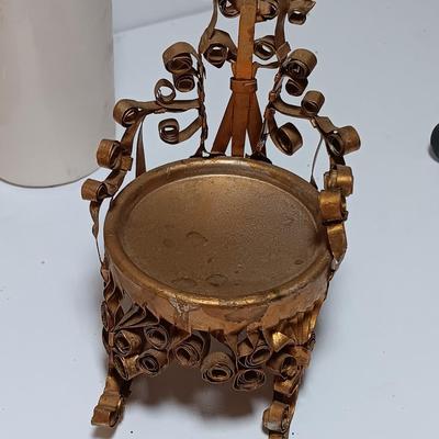 Vintage Women's vanity set with porcelain doll - unique mug and small metal chair.