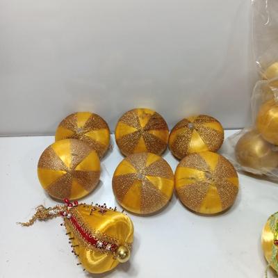 Vintage Gold string satin ornaments