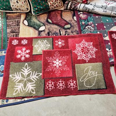 Large Collection of Christmas Pillows, Rugs, Mats, Quilts & More  (S1-JS)