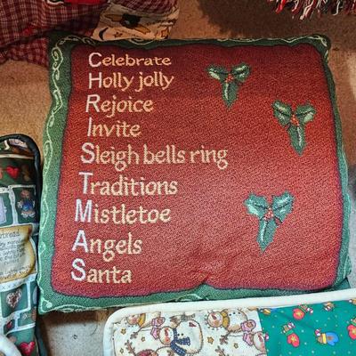 Large Collection of Christmas Pillows, Rugs, Mats, Quilts & More  (S1-JS)