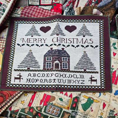 Large Collection of Christmas Pillows, Rugs, Mats, Quilts & More  (S1-JS)