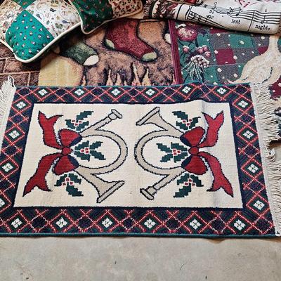 Large Collection of Christmas Pillows, Rugs, Mats, Quilts & More  (S1-JS)