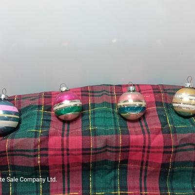 Vintage Shiny Brite ornaments with stripes