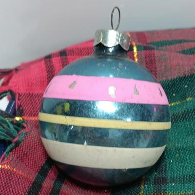 Vintage Shiny Brite ornaments with stripes