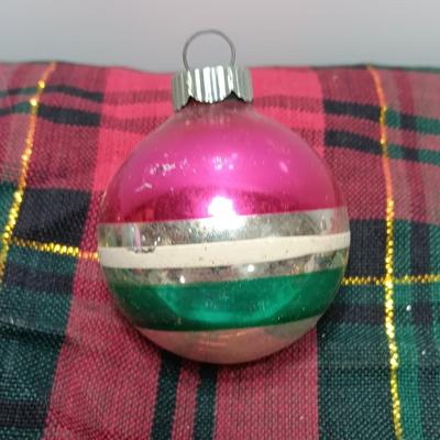 Vintage Shiny Brite ornaments with stripes
