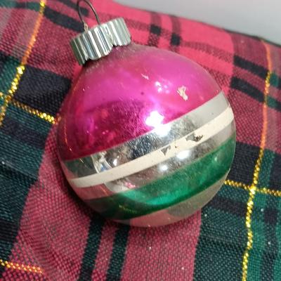 Vintage Shiny Brite ornaments with stripes