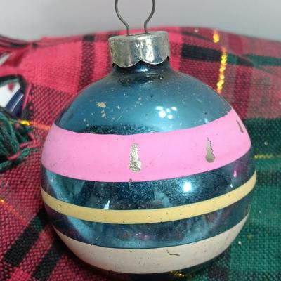 Vintage Shiny Brite ornaments with stripes