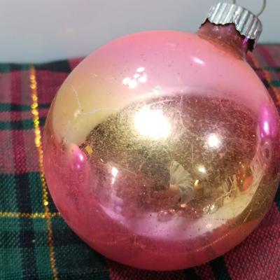 Four multicolored Shiny Brite Glass ornaments