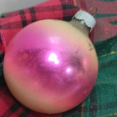 Four multicolored Shiny Brite Glass ornaments