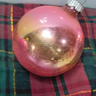 Four multicolored Shiny Brite Glass ornaments