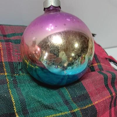 Four multicolored Shiny Brite Glass ornaments