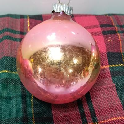 Four multicolored Shiny Brite Glass ornaments