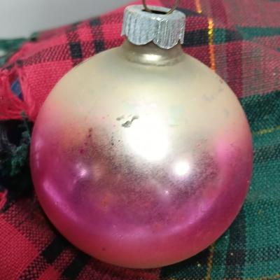 Four multicolored Shiny Brite Glass ornaments