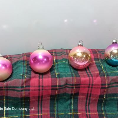 Four multicolored Shiny Brite Glass ornaments