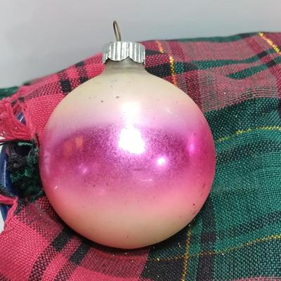 Four multicolored Shiny Brite Glass ornaments