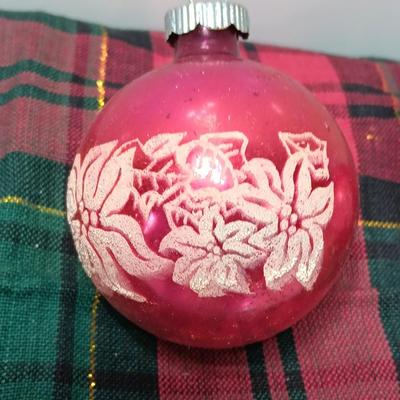 Three vintage Shiny Brite Poinsettia ornaments