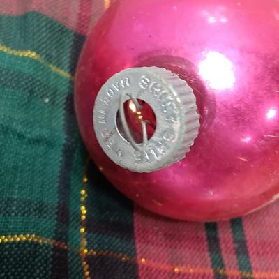 Three vintage Shiny Brite Poinsettia ornaments