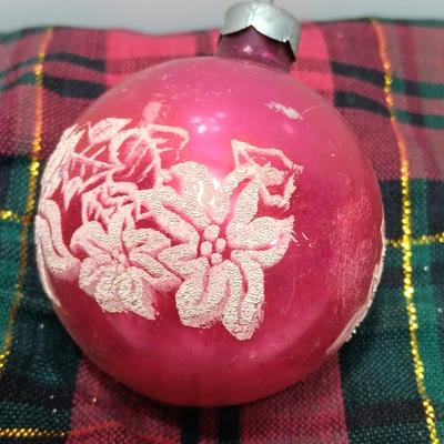Three vintage Shiny Brite Poinsettia ornaments