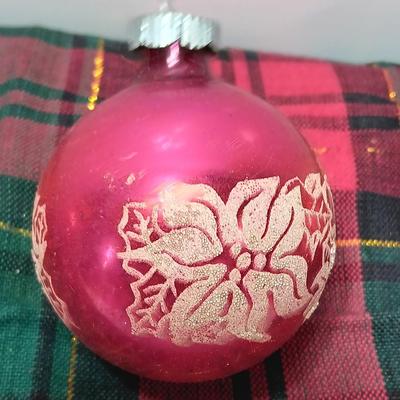 Three vintage Shiny Brite Poinsettia ornaments