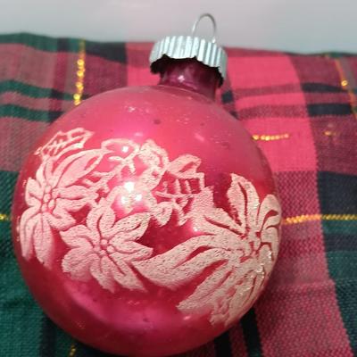 Three vintage Shiny Brite Poinsettia ornaments