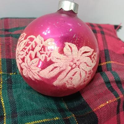 Three vintage Shiny Brite Poinsettia ornaments