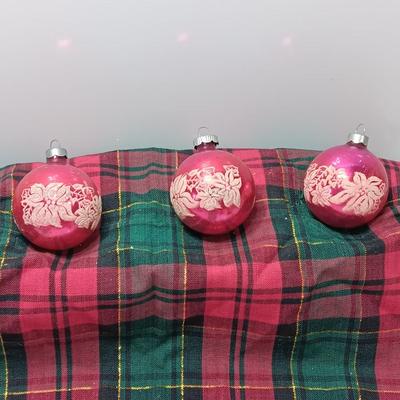 Three vintage Shiny Brite Poinsettia ornaments