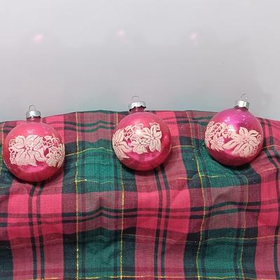 Three vintage Shiny Brite Poinsettia ornaments