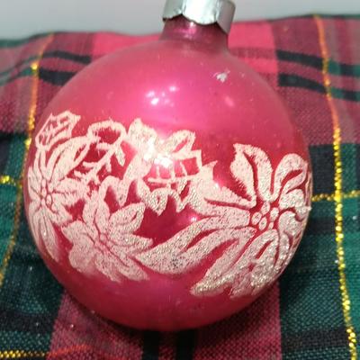 Three vintage Shiny Brite Poinsettia ornaments