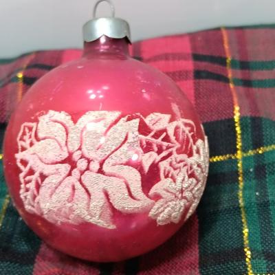 Three vintage Shiny Brite Poinsettia ornaments