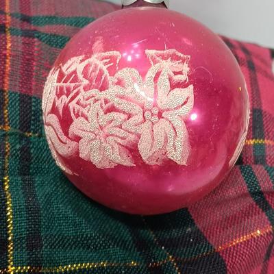 Three vintage Shiny Brite Poinsettia ornaments