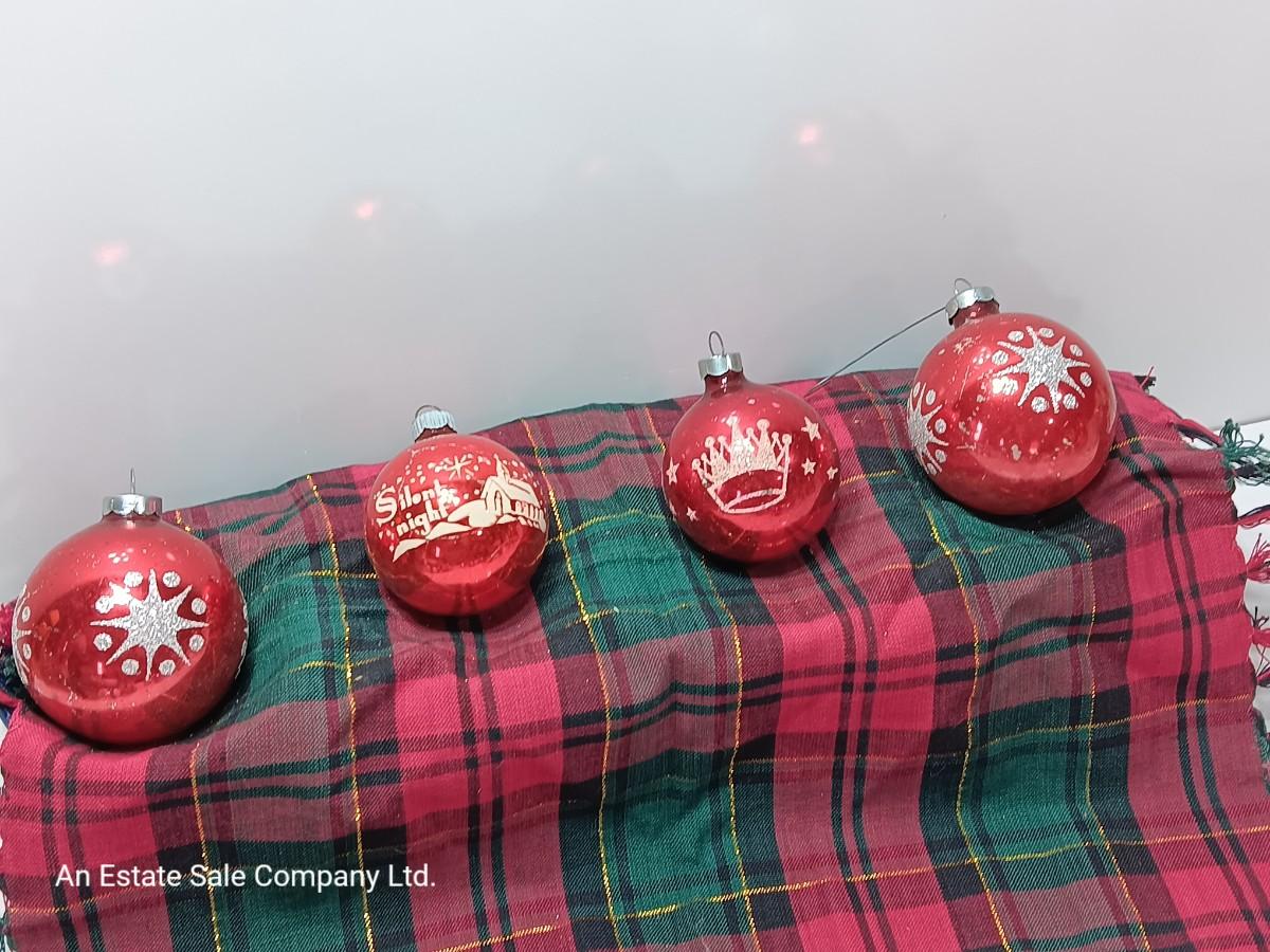 Four Vintage Christmas ornaments - Shiny Brite Silent night and others