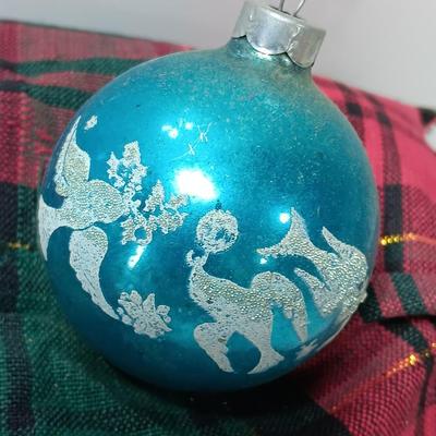 Three blue Shiny Brite ornaments with Doves